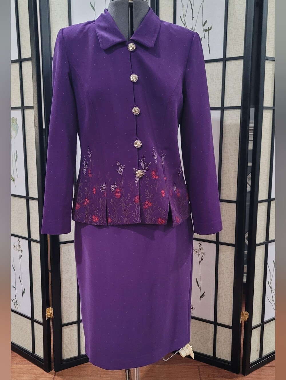 VTG | Purple Floral Skirt Set - Women's Two-Piece Suit
